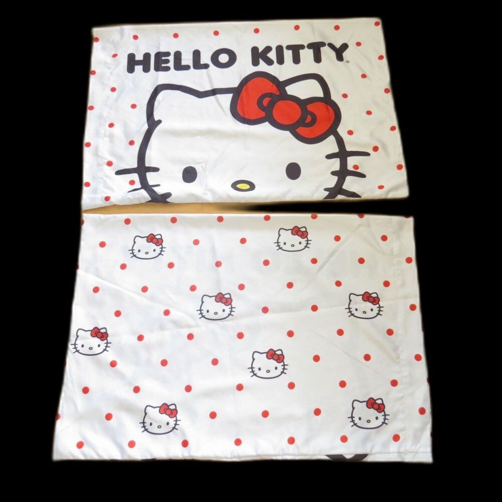 Hello Kitty by Sanrio Polyester Satin Beauty Pillowcases (2) Queen White/Red EUC